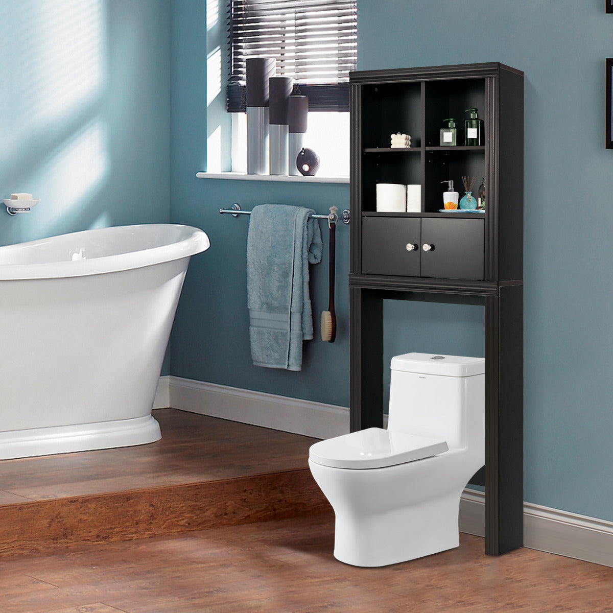 Armario de Almacenamiento sobre Inodoro de Baño 2 Puertas Estantes Ajustables 60 cm x 20 cm x 165 cm Marrón