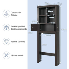 Armario de Almacenamiento sobre Inodoro de Baño 2 Puertas Estantes Ajustables 60 cm x 20 cm x 165 cm Marrón