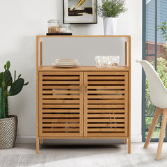 Armario de Baño de Bambú Organizador de Almacenamiento con Estante Abierto Extraíble Doble Puerta 64 x 27,5 x 80 cm Natural