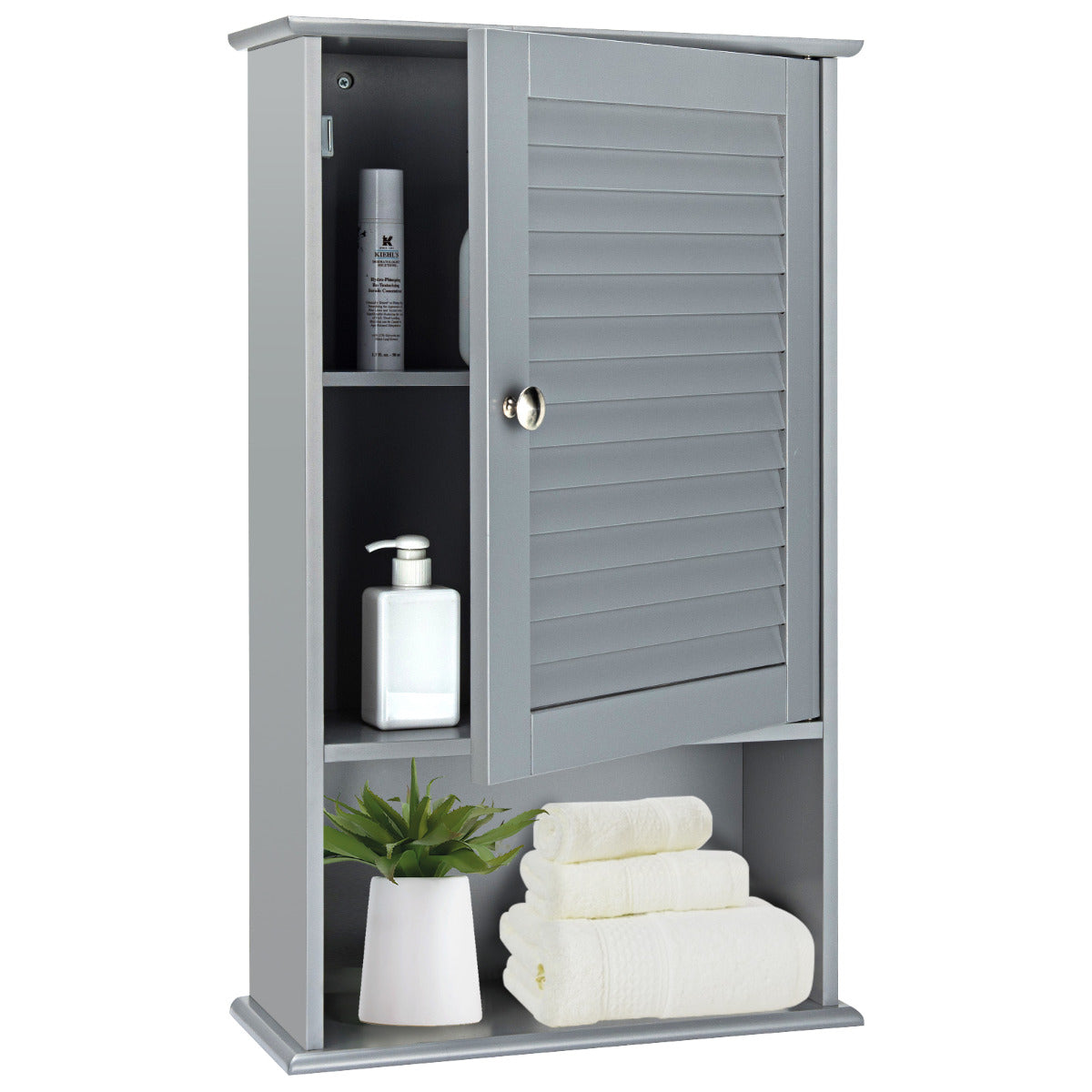 Armario de Baño de Pared con Puerta y 3 Estantes de MDF Armario Almacenamiento Toalla Ducha Organizador 42 x 17 x 70 cm Gris