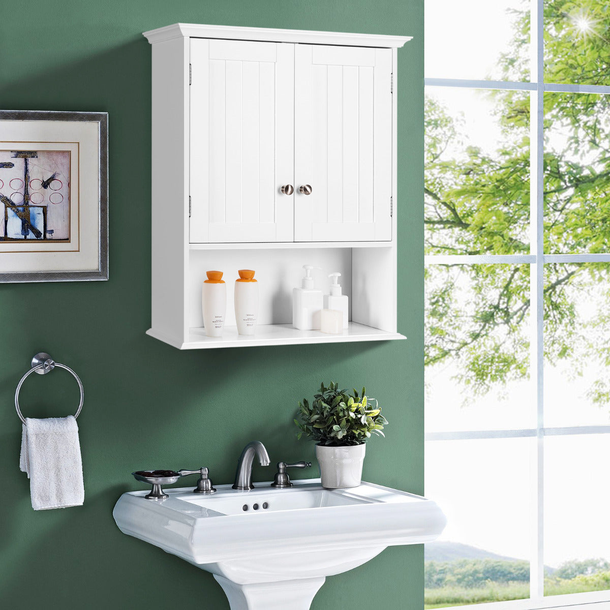 Armario de Baño de Pared Armario de Madera Suspendido con Puertas y Estantes Gabinete Multiuso para Baño 60 x 19 x 71 cm Blanco