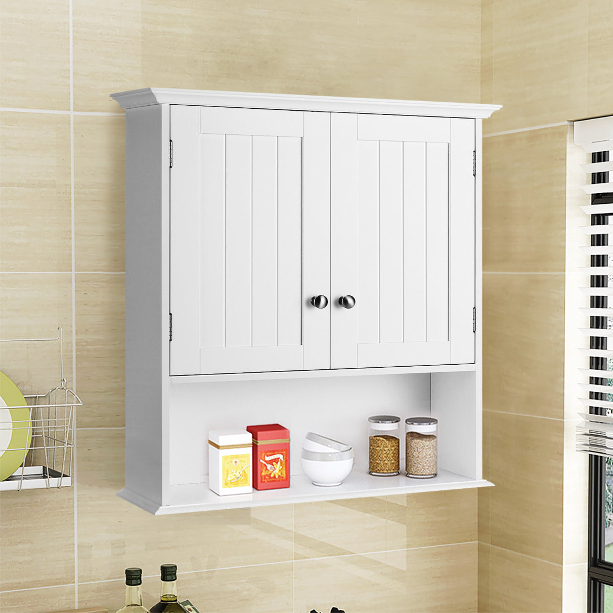Armario de Baño de Pared Armario de Madera Suspendido con Puertas y Estantes Gabinete Multiuso para Baño 60 x 19 x 71 cm Blanco