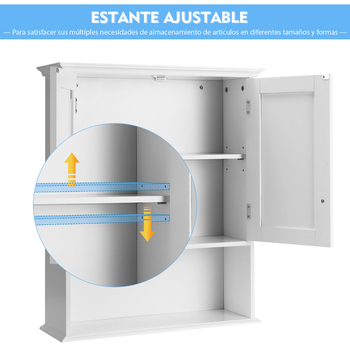 Armario de Baño de Pared Armario de Madera Suspendido con Puertas y Estantes Gabinete Multiuso para Baño 60 x 19 x 71 cm Blanco