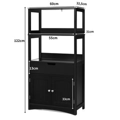 Armario de Baño con 3 Estanterías 1 Cajón 1 Gabinete de Almacenamiento Toalla Champú Gel Organizador para Cocina 60 x 32,5 x 122 cm Negro