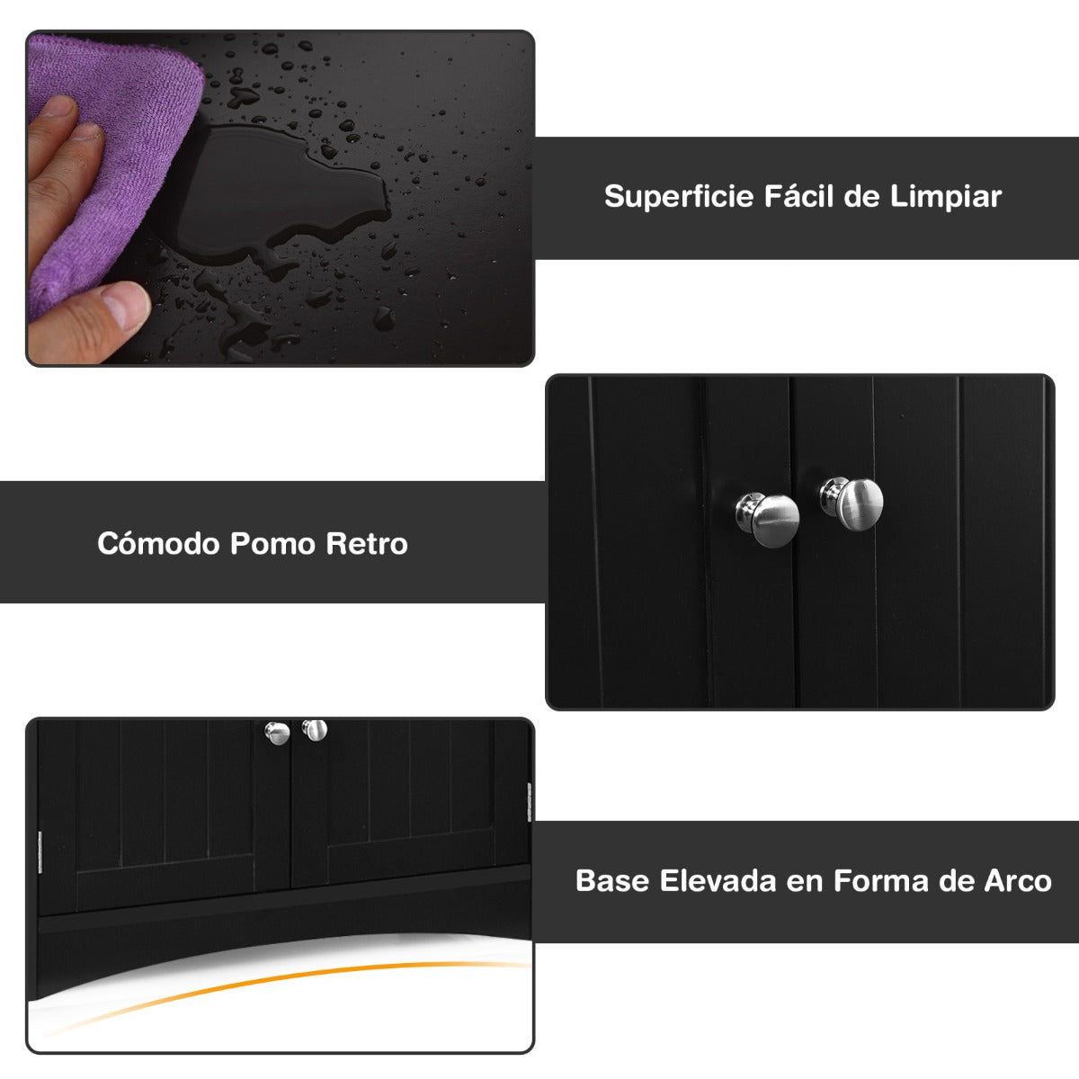 Armario de Baño con 3 Estanterías 1 Cajón 1 Gabinete de Almacenamiento Toalla Champú Gel Organizador para Cocina 60 x 32,5 x 122 cm Negro