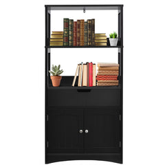 Armario de Baño con 3 Estanterías 1 Cajón 1 Gabinete de Almacenamiento Toalla Champú Gel Organizador para Cocina 60 x 32,5 x 122 cm Negro