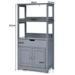 Armario de Baño con 3 Estanterías 1 Cajón 1 Gabinete de Almacenamiento Toalla Champú Gel Organizador para Cocina 60 x 32,5 x 122 cm Gris
