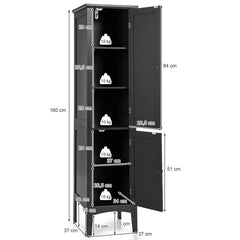Armario Alto de Baño con 5 Niveles de Almacenamiento Gabinete Independiente Organizador Estrecho para Cocina 37 x 37 x 160 cm Negro