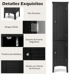 Armario Alto de Baño con 5 Niveles de Almacenamiento Gabinete Independiente Organizador Estrecho para Cocina 37 x 37 x 160 cm Negro