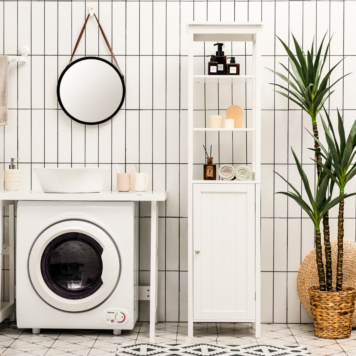 Armario de Baño Independiente con Estante de 3 Niveles Organizador Delgado 40 x 32 x 161,5cm Blanco