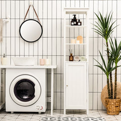 Armario de Baño Independiente con Estante de 3 Niveles Organizador Delgado 40 x 32 x 161,5cm Blanco