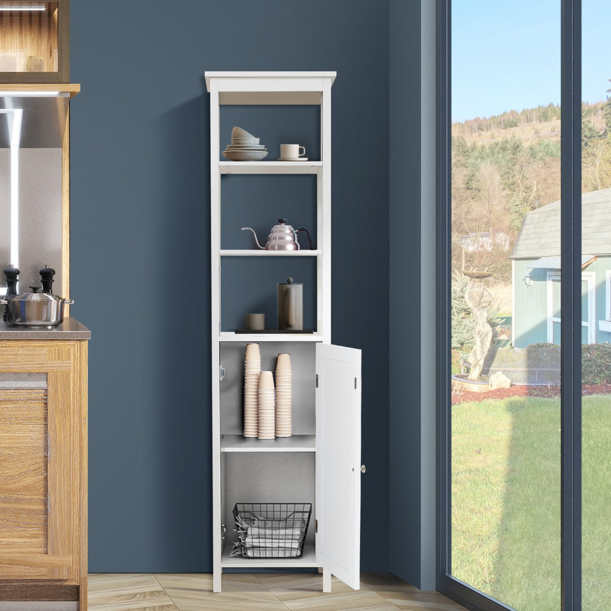 Armario de Baño Independiente con Estante de 3 Niveles Organizador Delgado 40 x 32 x 161,5cm Blanco