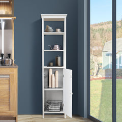 Armario de Baño Independiente con Estante de 3 Niveles Organizador Delgado 40 x 32 x 161,5cm Blanco