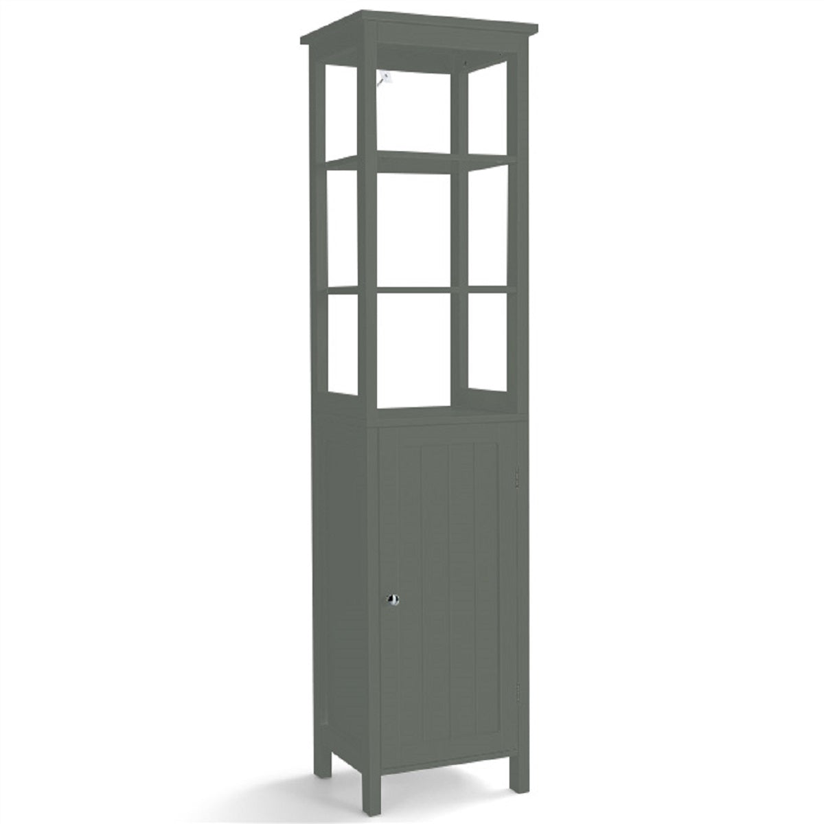Armario de Baño Independiente con Estante de 3 Niveles y 1 Puerta Mueble Organizador Delgado para Salón Cocina 40 x 32 x 161,5 cm Gris