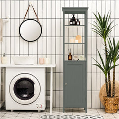 Armario de Baño Independiente con Estante de 3 Niveles y 1 Puerta Mueble Organizador Delgado para Salón Cocina 40 x 32 x 161,5 cm Gris