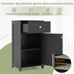 Armario de Baño para el Suelo Armario Independiente con Puerta Estante Ajustable Cajón para Sala Dormitorio Entrada 43 x 34 x 77 cm Negro