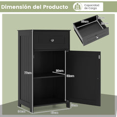 Armario de Baño para el Suelo Armario Independiente con Puerta Estante Ajustable Cajón para Sala Dormitorio Entrada 43 x 34 x 77 cm Negro