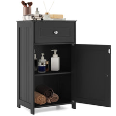 Armario de Baño para el Suelo Armario Independiente con Puerta Estante Ajustable Cajón para Sala Dormitorio Entrada 43 x 34 x 77 cm Negro
