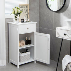 Armario de Baño para el Suelo Armario Independiente con Puerta Estante Ajustable Cajón para Sala Dormitorio Entrada 43 x 34 x 77 cm Blanco