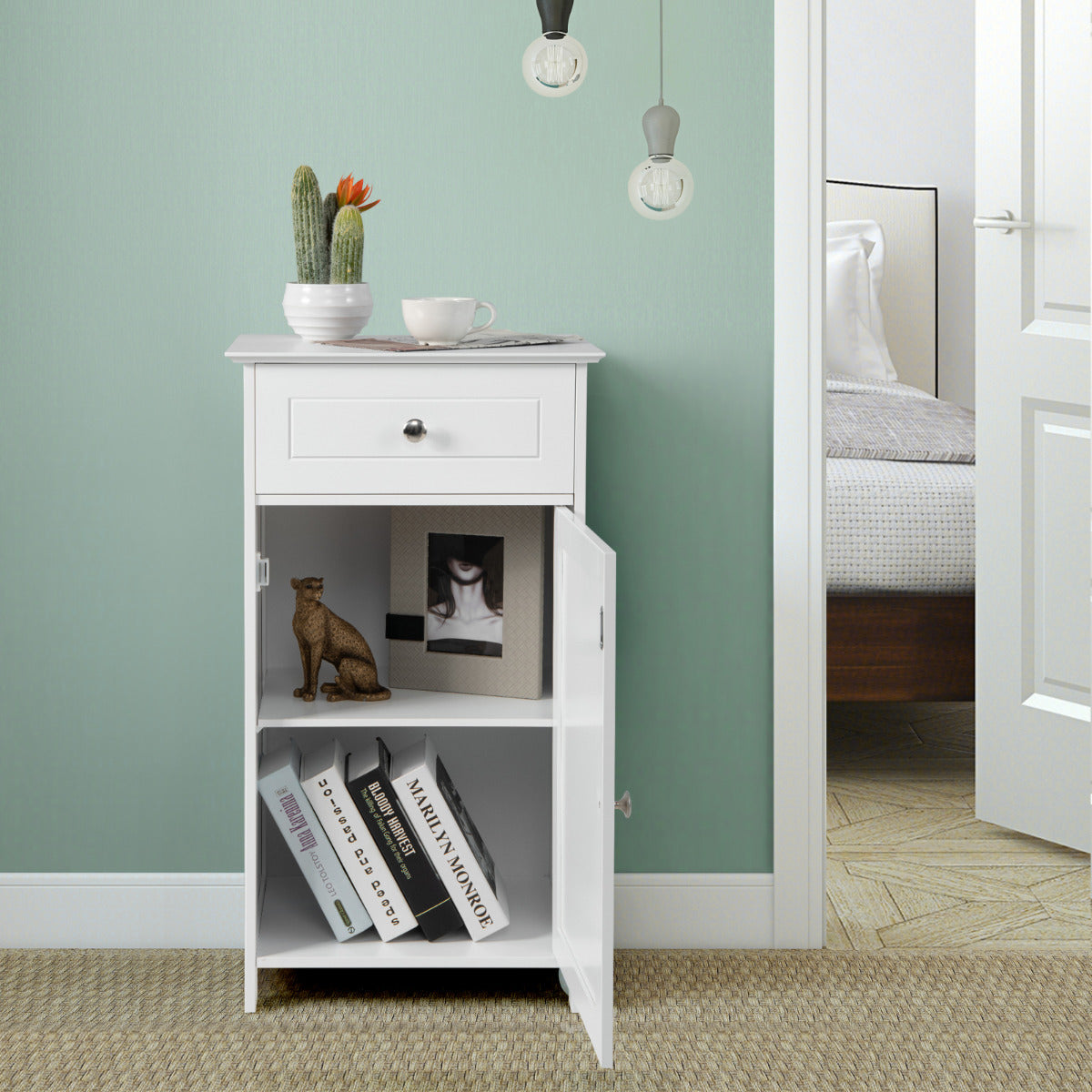Armario de Baño para el Suelo Armario Independiente con Puerta Estante Ajustable Cajón para Sala Dormitorio Entrada 43 x 34 x 77 cm Blanco