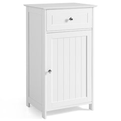 Armario de Baño para el Suelo Armario Independiente con Puerta Estante Ajustable Cajón para Sala Dormitorio Entrada 43 x 34 x 77 cm Blanco