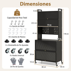 Armario de Cocina de 6 Niveles Armario Buffet con Estantes Puertas Abatibles Encimera para Microonda Estantería Aparador para Comedor Negro
