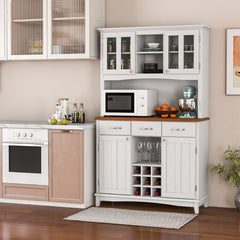 Armario de Cocina con Vitrina de Vidrio Templado Porta Botellas de Vino Estantes Ajustables 106 x 41,5 x 184,5 cm