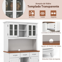 Armario de Cocina con Vitrina de Vidrio Templado Porta Botellas de Vino Estantes Ajustables 106 x 41,5 x 184,5 cm