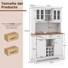Armario de Cocina con Vitrina de Vidrio Templado Porta Botellas de Vino Estantes Ajustables 106 x 41,5 x 184,5 cm