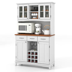 Armario de Cocina con Vitrina de Vidrio Templado Porta Botellas de Vino Estantes Ajustables 106 x 41,5 x 184,5 cm