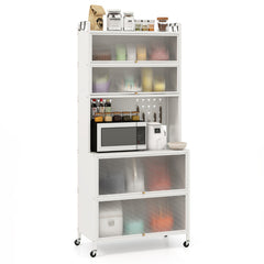Armario de Cocina de 6 Niveles Armario Buffet con Estantes Puertas Abatibles Encimera para Microonda Estantería Aparador para Comedor Blanco