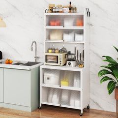 Armario de Cocina de 6 Niveles Armario Buffet con Estantes Puertas Abatibles Encimera para Microonda Estantería Aparador para Comedor Blanco