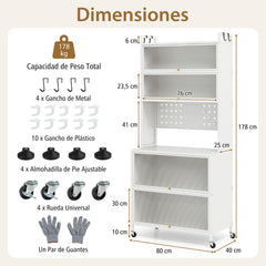 Armario de Cocina de 6 Niveles Armario Buffet con Estantes Puertas Abatibles Encimera para Microonda Estantería Aparador para Comedor Blanco
