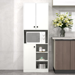 Armario de Almacenaje de Despensa para Cocina Alto de 166 cm con Soporte para Microondas Aparador Buffet con Puertas y Estantes Blanco
