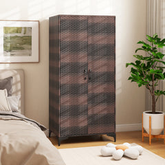 Armario de Mimbre con 2 Puertas de PE con Barra para Colgar y 4 Cubos de Almacenamiento Organizador de Ropa para Hogar Patio Garaje Marrón