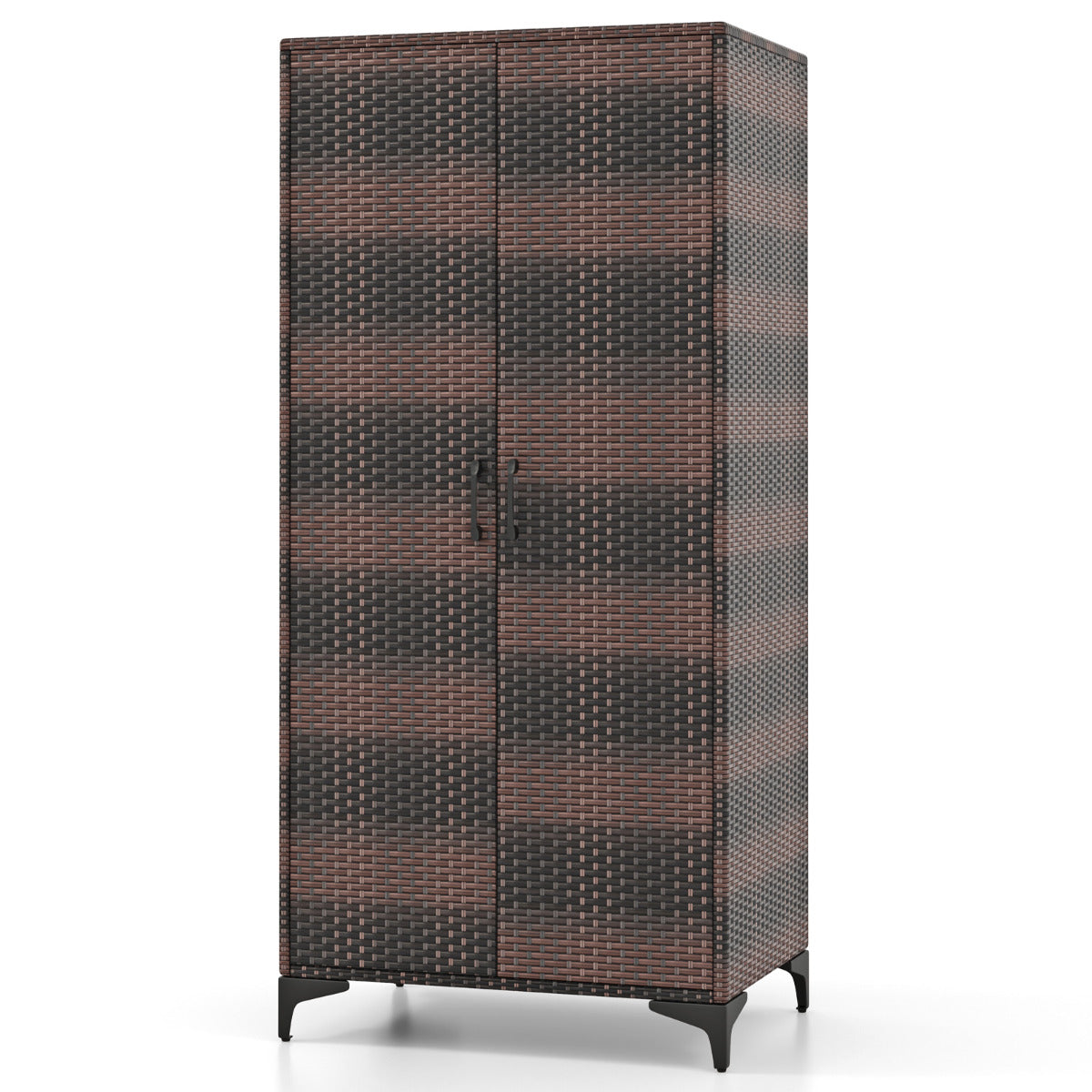 Armario de Mimbre con 2 Puertas de PE con Barra para Colgar y 4 Cubos de Almacenamiento Organizador de Ropa para Hogar Patio Garaje Marrón