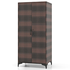 Armario de Mimbre con 2 Puertas de PE con Barra para Colgar y 4 Cubos de Almacenamiento Organizador de Ropa para Hogar Patio Garaje Marrón