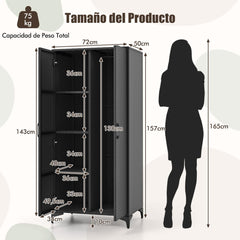 Armario de Mimbre con 2 Puertas de PE con Barra para Colgar y 4 Cubos de Almacenamiento Organizador de Ropa para Hogar Patio Garaje Negro