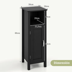 Armario de Suelo de Baño Gabinete con 3 Estantes y Puerta Estantería de Almacenamiento para Cocina Dormitorio Salón 30 x 30 x 80 cm Negro