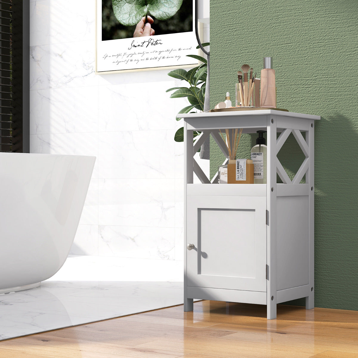 Armario de Suelo de Baño Gabinete de Almacenamiento con Puerta y Compartimento Abierto Estrecho para Salón Entrada 40 x 40 x 74 cm Blanco