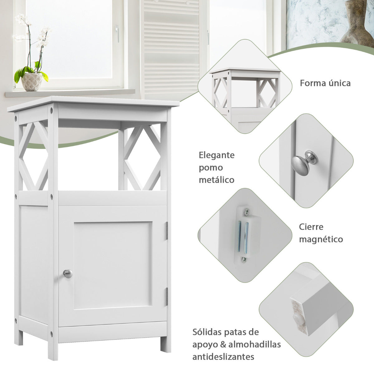 Armario de Suelo de Baño Gabinete de Almacenamiento con Puerta y Compartimento Abierto Estrecho para Salón Entrada 40 x 40 x 74 cm Blanco
