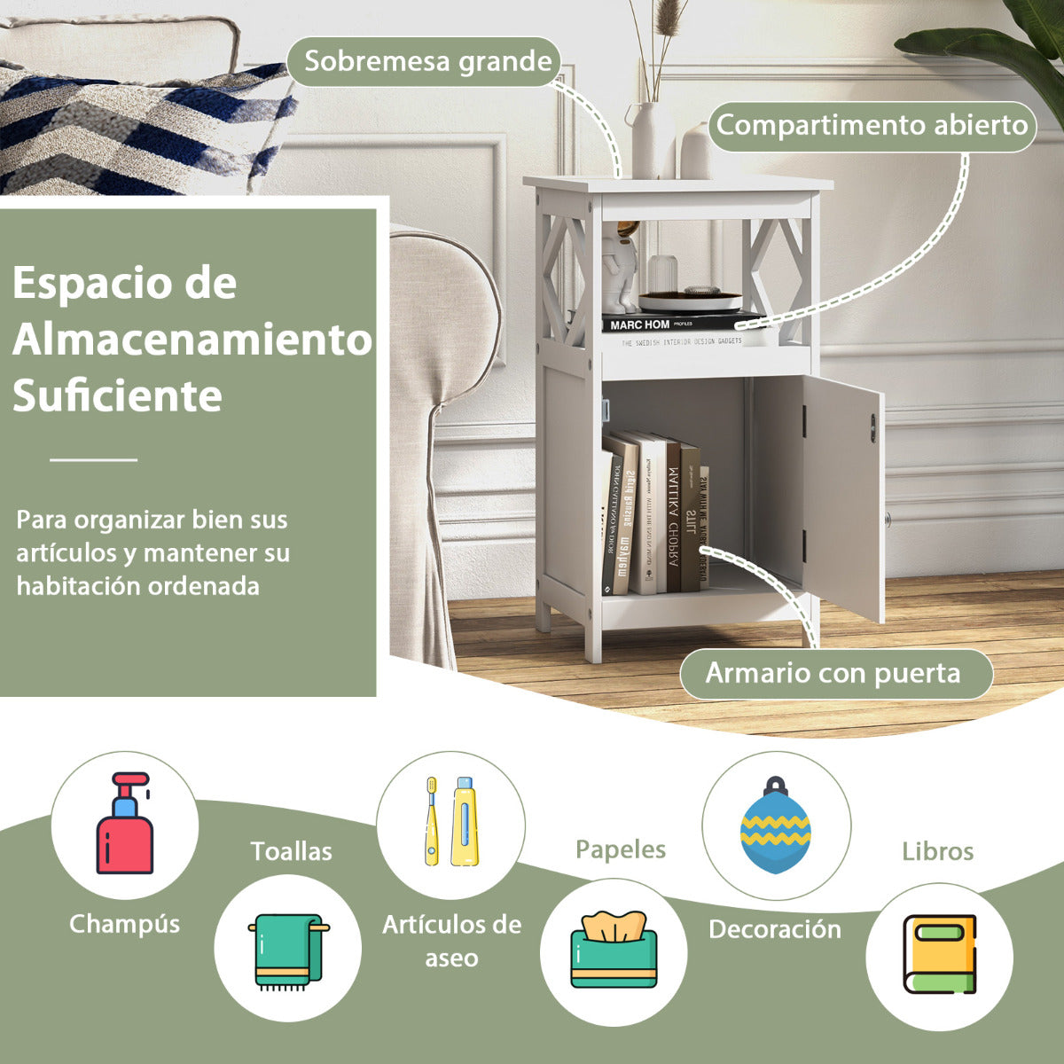 Armario de Suelo de Baño Gabinete de Almacenamiento con Puerta y Compartimento Abierto Estrecho para Salón Entrada 40 x 40 x 74 cm Blanco