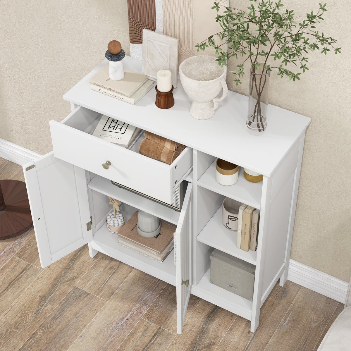 Armario de Suelo para Baño Mueble de Baño Independiente con 1 Cajón Grande 2 Puertas y Estante Ajustable para Salón 75 x 30 x 80 cm Blanco