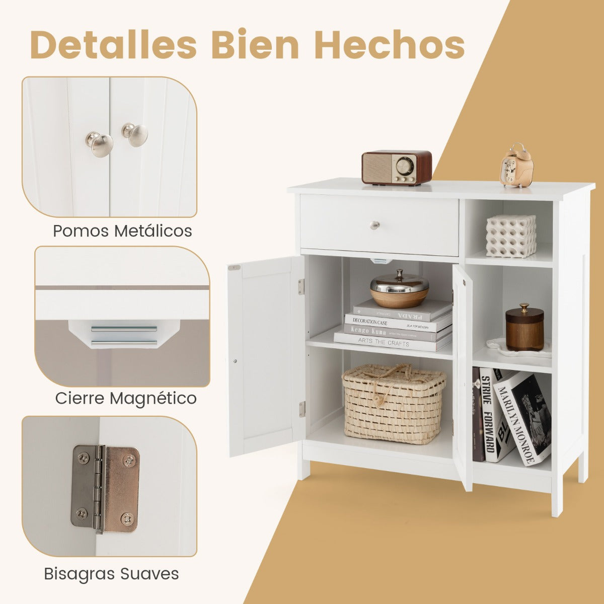 Armario de Suelo para Baño Mueble de Baño Independiente con 1 Cajón Grande 2 Puertas y Estante Ajustable para Salón 75 x 30 x 80 cm Blanco
