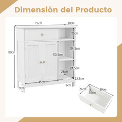 Armario de Suelo para Baño Mueble de Baño Independiente con 1 Cajón Grande 2 Puertas y Estante Ajustable para Salón 75 x 30 x 80 cm Blanco