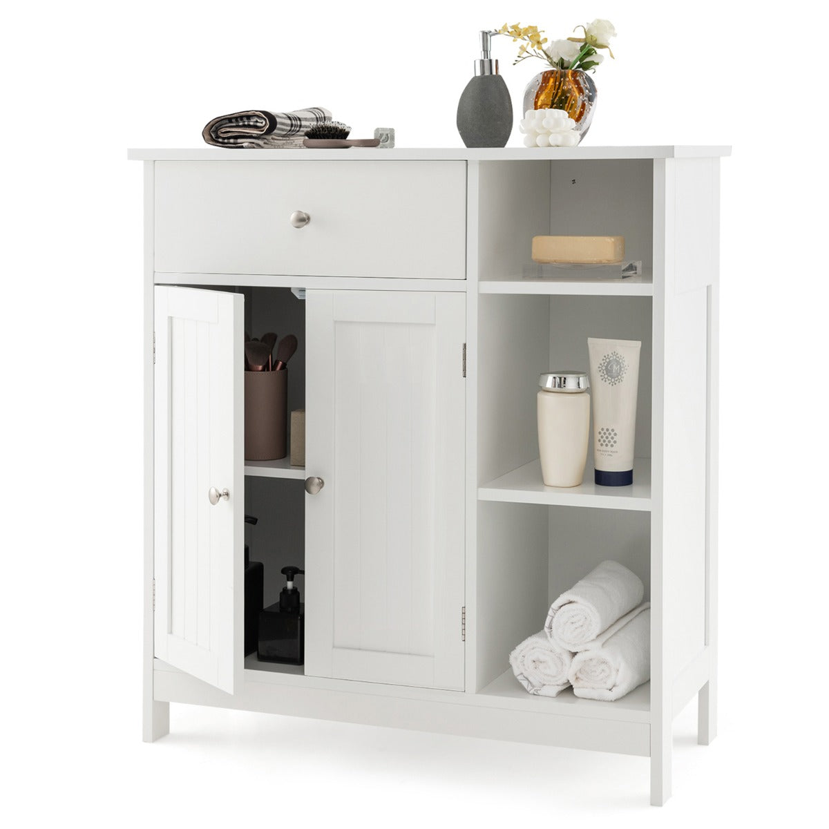 Armario de Suelo para Baño Mueble de Baño Independiente con 1 Cajón Grande 2 Puertas y Estante Ajustable para Salón 75 x 30 x 80 cm Blanco