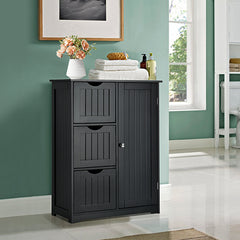 Armario de Suelo para Baño con 3 Cajones y 1 Armario Estante Ajustable Mueble de Almacenamiento para Salón Dormitorio 60 x 30 x 81cm Negro