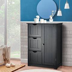 Armario de Suelo para Baño con 3 Cajones y 1 Armario Estante Ajustable Mueble de Almacenamiento para Salón Dormitorio 60 x 30 x 81cm Negro