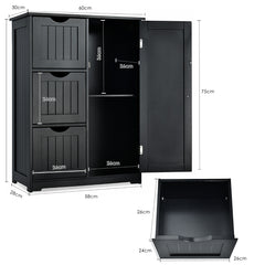 Armario de Suelo para Baño con 3 Cajones y 1 Armario Estante Ajustable Mueble de Almacenamiento para Salón Dormitorio 60 x 30 x 81cm Negro