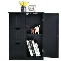 Armario de Suelo para Baño con 3 Cajones y 1 Armario Estante Ajustable Mueble de Almacenamiento para Salón Dormitorio 60 x 30 x 81cm Negro